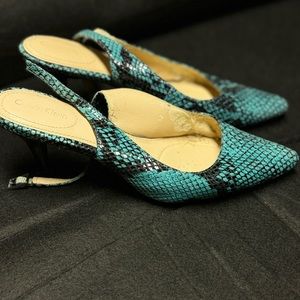 Calvin Klein Teal Snake Print Heels